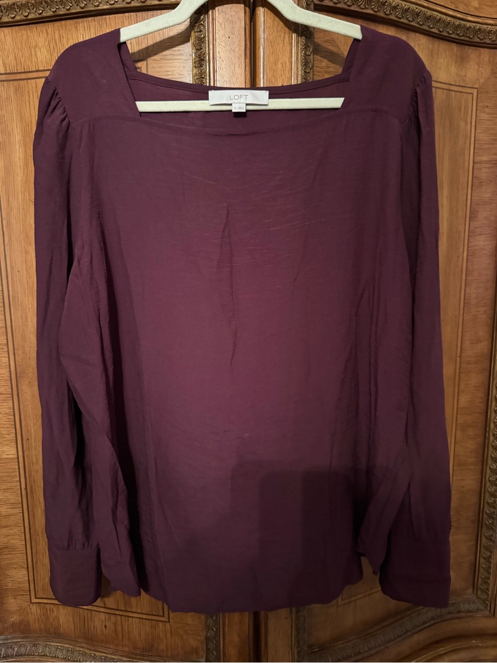 LOFT Burgundy Long-Sleeve Square-Neck Blouse